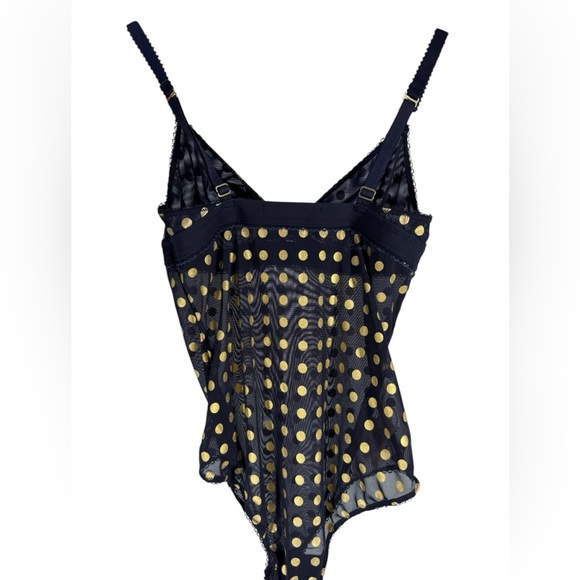 Stella McCartney Florence Fluttering Metallic Polka Dot Mesh Bodysuit Ink Gold S - Picture 4 of 8